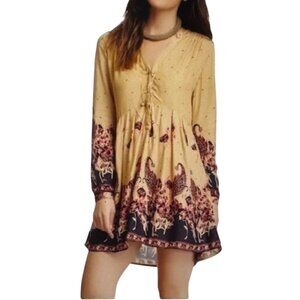 Free People Women's Size XSmall Tan and Burgundy Dress.